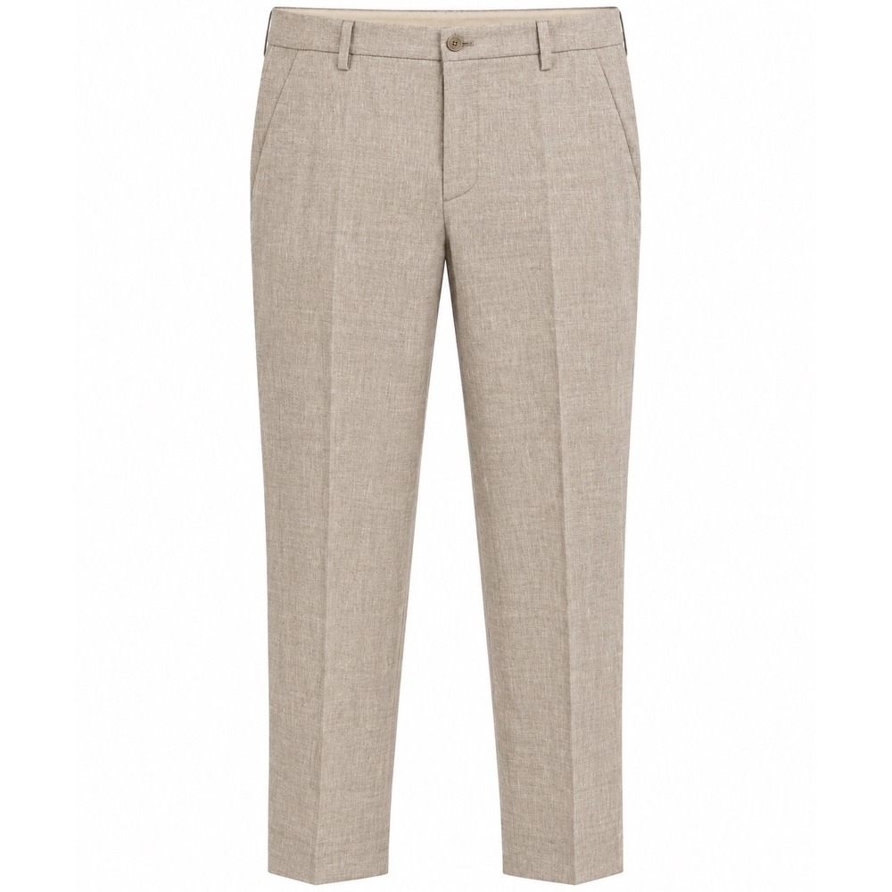 NWT Zara Linen Trousers Heathered Oatmeal Beige Flat Front Dress Pants 34